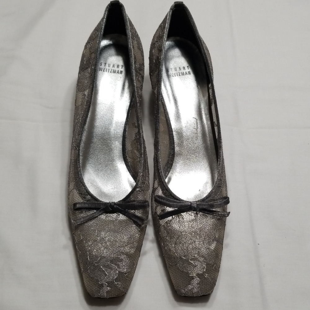 Stuart Weitzman Silver lace pumps